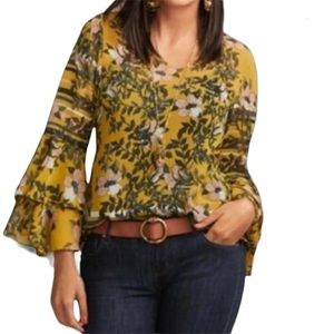 CAbi Mustard Floral Blouse